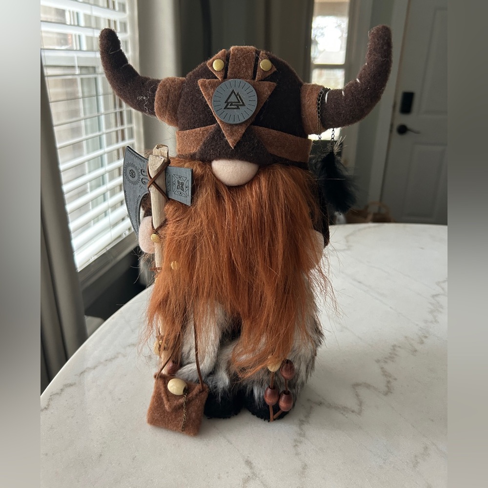 Viking Warrior Gnome Plush doll with Axe